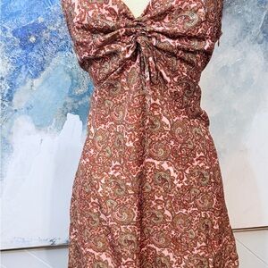 Source Unknown Pink Paisley Twist-Front Mini Dress